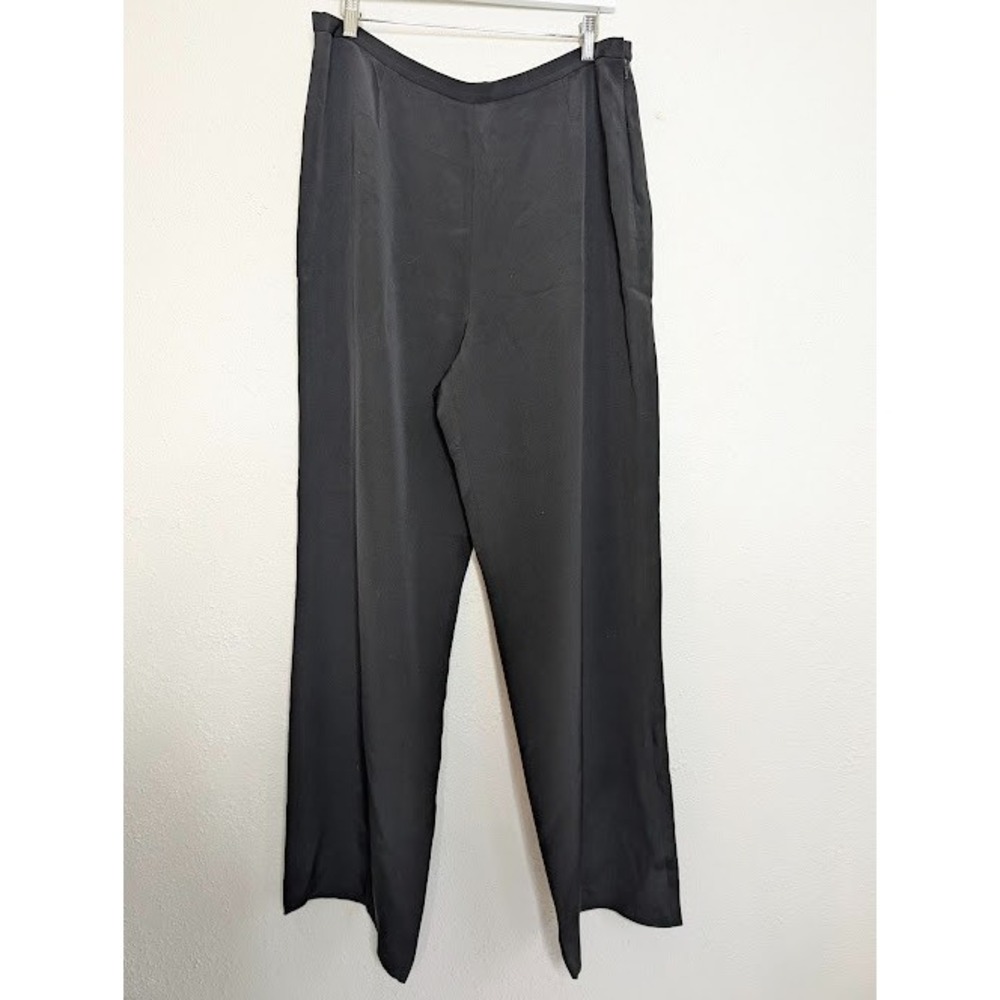 Kate Hill Womens 100% Silk Trouser Wide Leg Pants Size 14‎ Black Career Classic